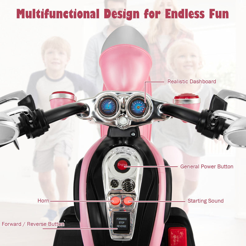 Load image into Gallery viewer, 3-Wheel Pink Chopper Motorcycle for Kids with Headlight and Horn
