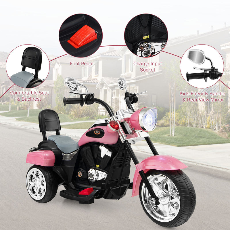 Load image into Gallery viewer, 3-Wheel Pink Chopper Motorcycle for Kids with Lights and Horn
