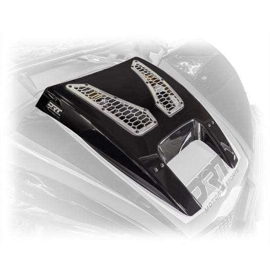 High impact ABS hood scoop for 2024+ Maverick R with aluminum trim plates and hex mesh