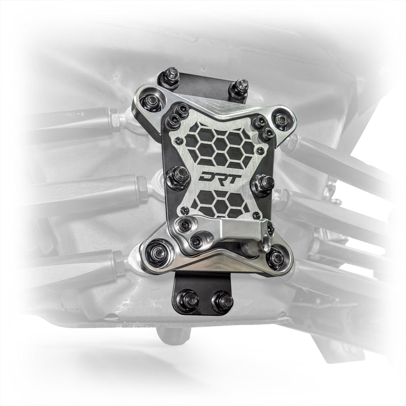 Load image into Gallery viewer, DRT Can-Am Maverick X3 2017+ Billet Aluminum 3-PC Radius Rod Plate Kit Front view
