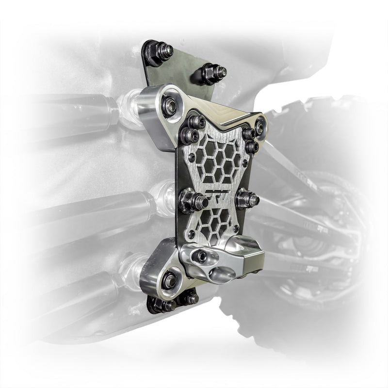 Load image into Gallery viewer, DRT Can-Am Maverick X3 2017+ Billet Aluminum 3-PC Radius Rod Plate Kit Front side view
