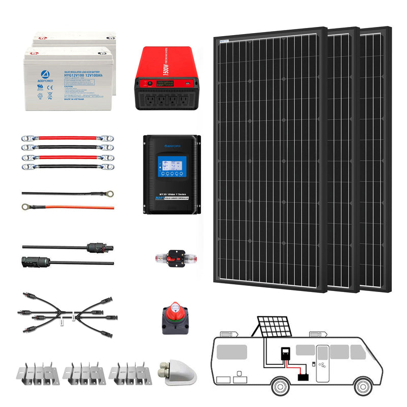 Load image into Gallery viewer, ACOPOWER Deep Cycle GEL Battery Mono Solar Power Complete System with Battery and Inverter for RV Boat 12V Off Grid Kit
