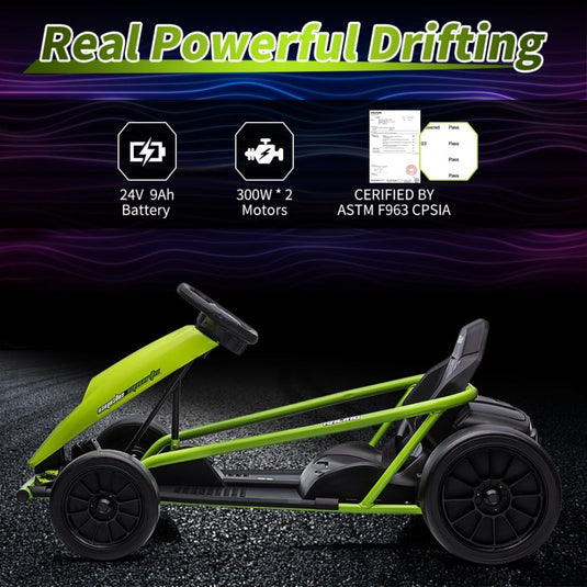 300W*2 Electric Go Kart for Kids 8-12 Years with Music and 175LBS Weight Capacity
