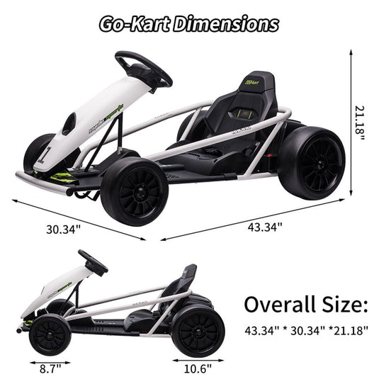 300W*2 Powerful Motors Go Kart for Kids 8-12 Years with Music and 175LBS Load Capacity