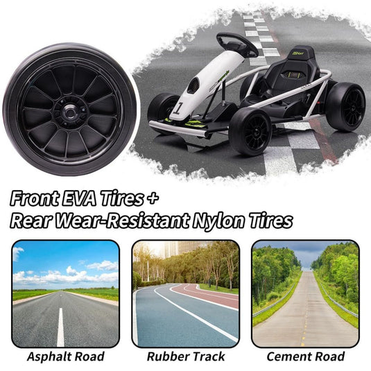 High-Speed Drifting Go Kart for Kids 8-12 Years - 24V Electric Ride-On with 8MPH Top Speed and Adjustable 14.3 Seat