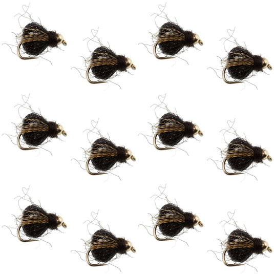 Bead Head LaFontaine Black Deep Sparkle Caddis Pupa - 12 Flies Size 18