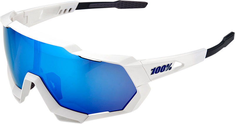 Load image into Gallery viewer, 100% Speedtrap Sunglasses - White - Blue Mirror 60012-00003
