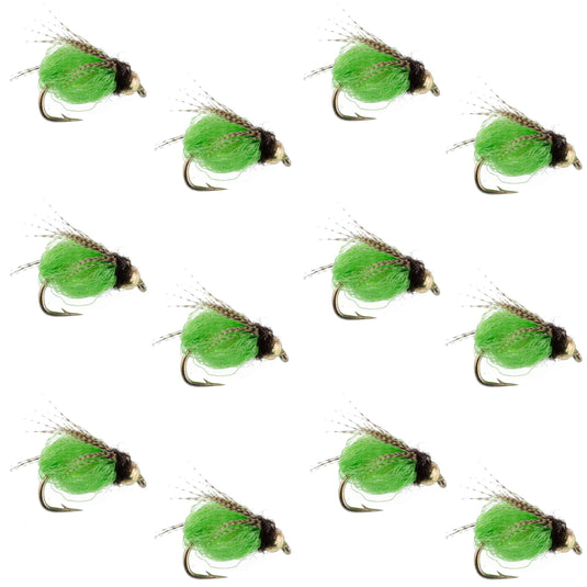 Bead Head LaFontaine Green Deep Sparkle Caddis Pupa - 12 Flies Size 12