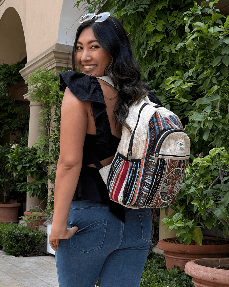 Load image into Gallery viewer, Kathmandu Collection Handmade Cotton and Hemp Tree of Life Backpack
