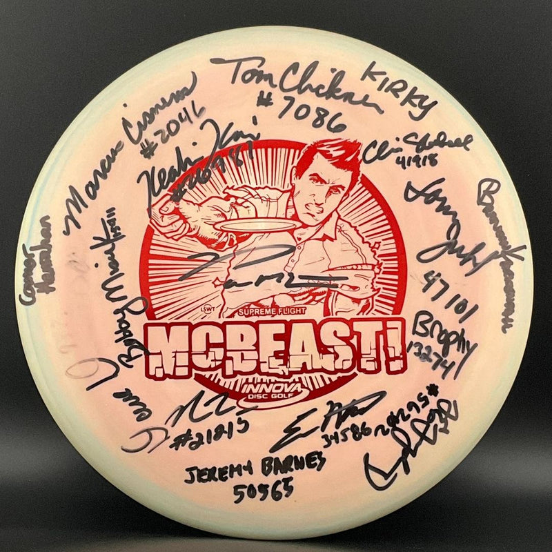 Load image into Gallery viewer, Swirly S-Line P2 *Les White Stash* - "McBeast!" Signed! Limited Penned Run (Pre-SG2) Innova Made

