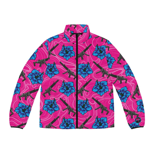 Rad Palm High Capacity Hibiscus Men's Puffer Jacket