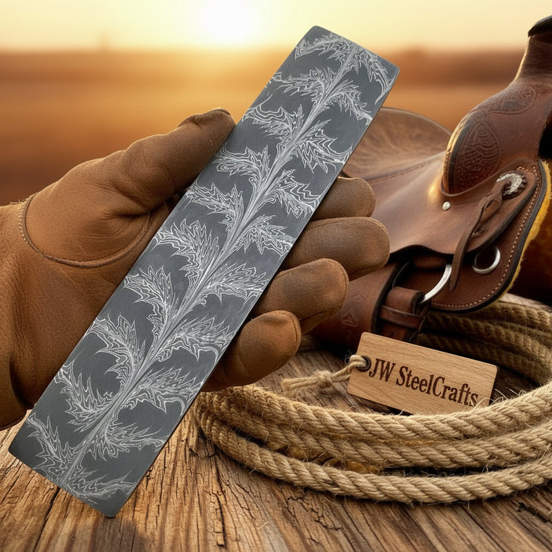 Load image into Gallery viewer, Frostleaf Damascus Billet 14" Handmade Feather Leaf Pattern
