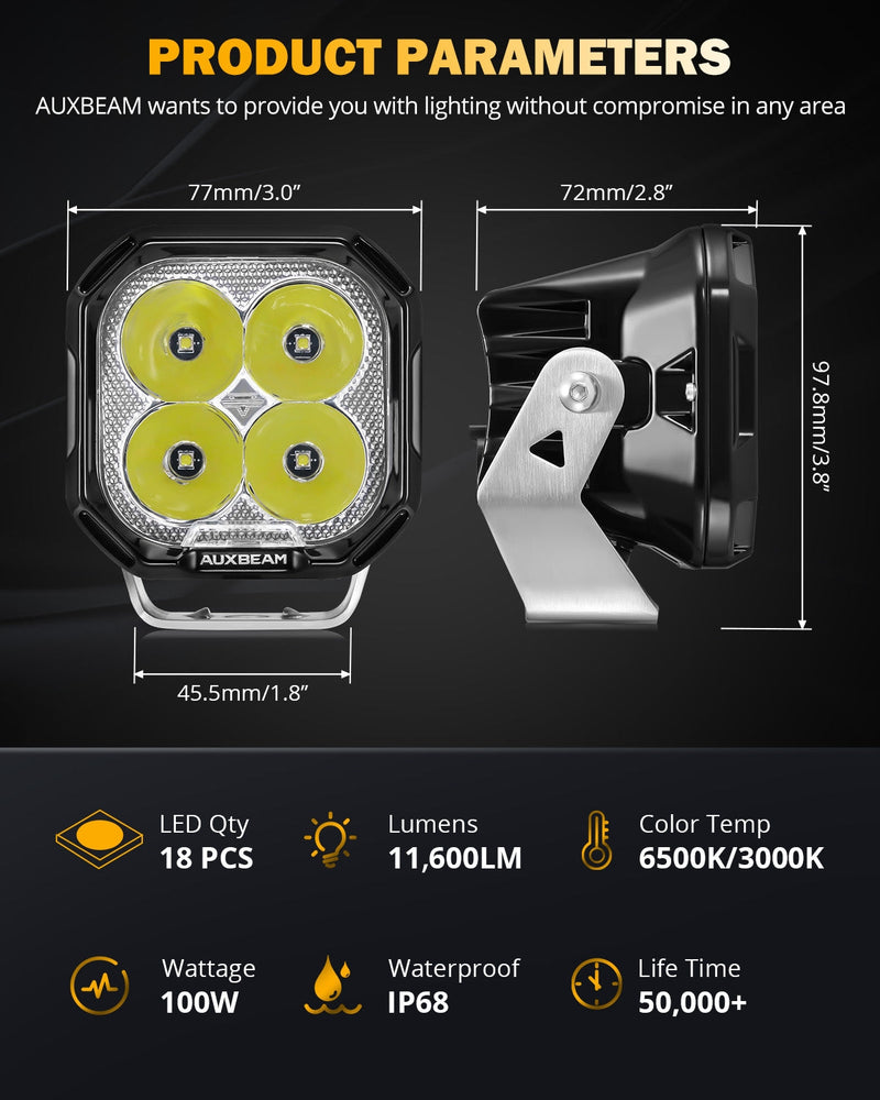 Load image into Gallery viewer, Color Play Series 3 Inch 100W Spot LED Pod Lights Off Road Lights with White DRL &amp; Amber Turn Signal Lights
