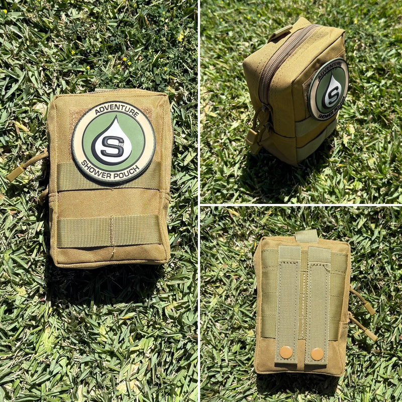 Load image into Gallery viewer, Tactical Molle Zipper Bag + Adventure Sampler Kit: 4 Shower Pouches, 1 Hand Sanitizer (80%), and 1 Deodorant
