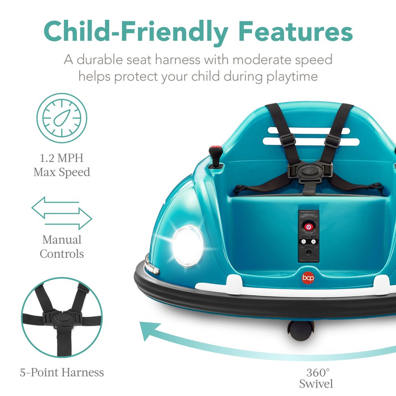 Load image into Gallery viewer, 360 Degree Bumper Car Toy for Kids with Remote Control, Safety Harness, and Lights

