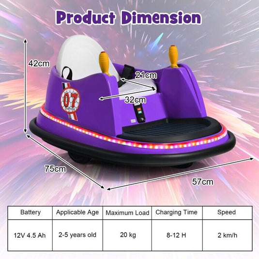 360 Degree Spin Kids Ride On Bumper Car with Remote Control - 12V Race Toy