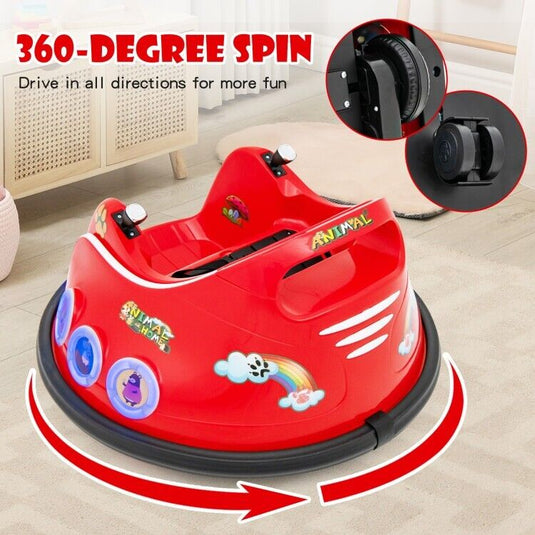 360° Electric Bumper Car for Kids with Remote Control and LED Lights - 12V Ride-On Vehicle