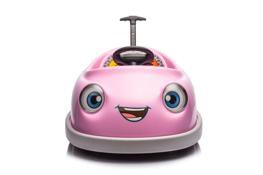 360° Pink Bumper Car Ride-On Toy with LED Remote Control for Kids (12V)