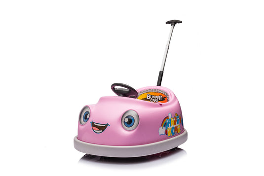 360° Pink Bumper Car Ride-On Toy with LED Remote Control for Kids (12V)