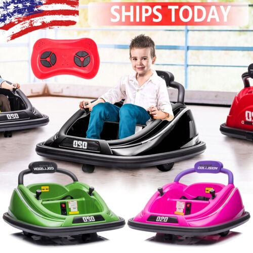 360° Rotating Kids Bumper Car with Remote Control and LED Lights - 12V Twin Motor Ride On Toy