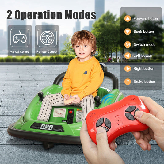 360° Spin Electric Bumper Car for Kids with Remote Control and LED Lights - 12V Ride On Vehicle