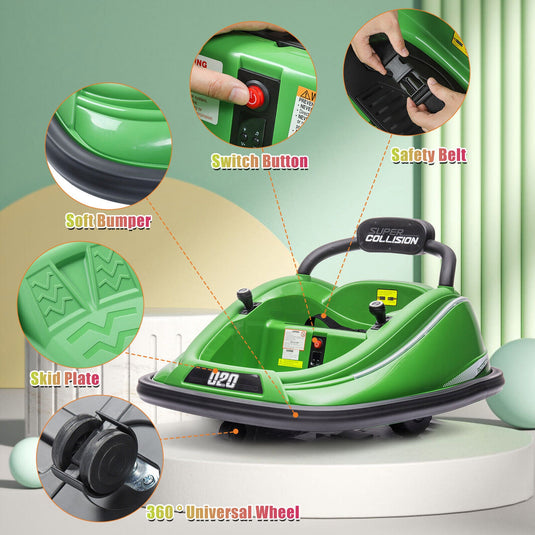 360° Spin Electric Bumper Car for Kids with Remote Control and LED Lights - 12V Ride On Vehicle