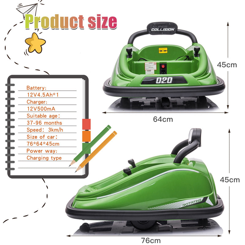 Load image into Gallery viewer, 360° Spin Electric Bumper Car for Kids with Remote Control and LED Lights - 12V Ride On Vehicle
