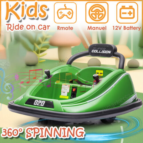 360° Rotating LED Bumper Car for Kids with Twin Motors and Parental Remote Control - 12V