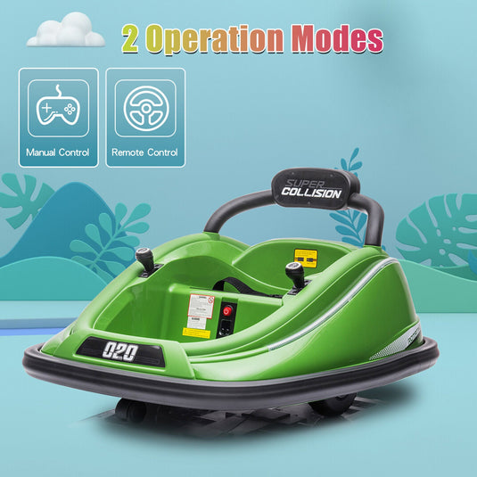 360° Spin Electric Bumper Car for Kids & Toddlers with Remote Control - Green, 12V, 2 Modes