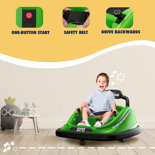 360° Spin Electric Bumper Car with Remote Control and LED Lights for Kids