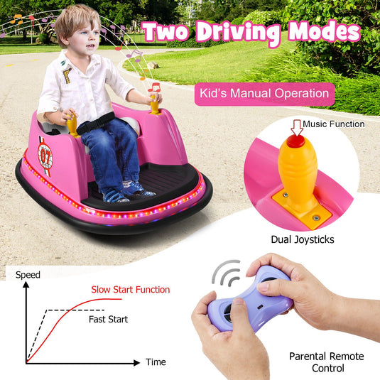 360° Spin Race Bumper Car 12V Toy with Remote Control - Pink