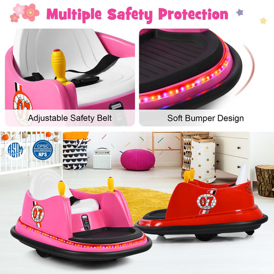 360° Spin Race Bumper Car for Kids with Remote Control - Pink 12V Vehicle