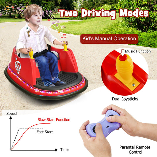 360° Spin Race Bumper Car for Kids with Remote Control - Red, 12V Vehicle
