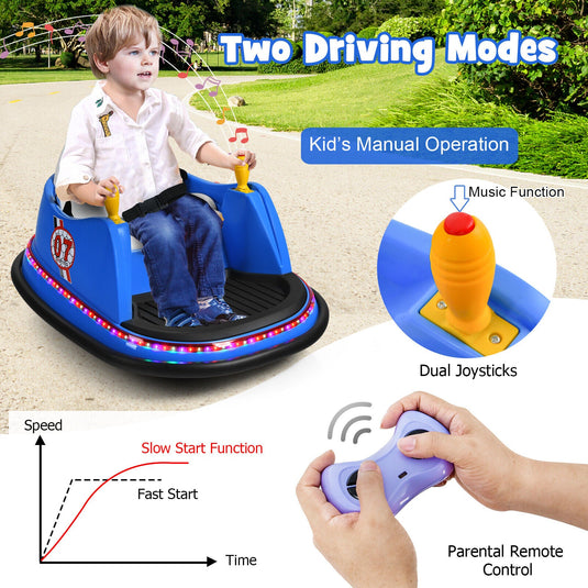 360° Spin Race Bumper Car Toy with Remote Control - 12V Blue Vehicle for Kids