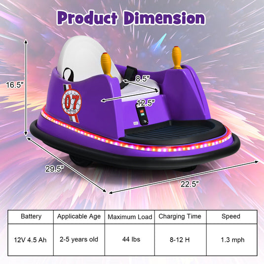 360° Spin Race Bumper Car Toy with Remote Control - 12V Purple Vehicle for Kids
