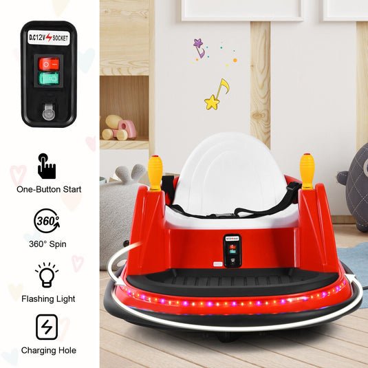 360° Spin Race Bumper Car Toy with Remote Control - 12V Red Vehicle for Kids