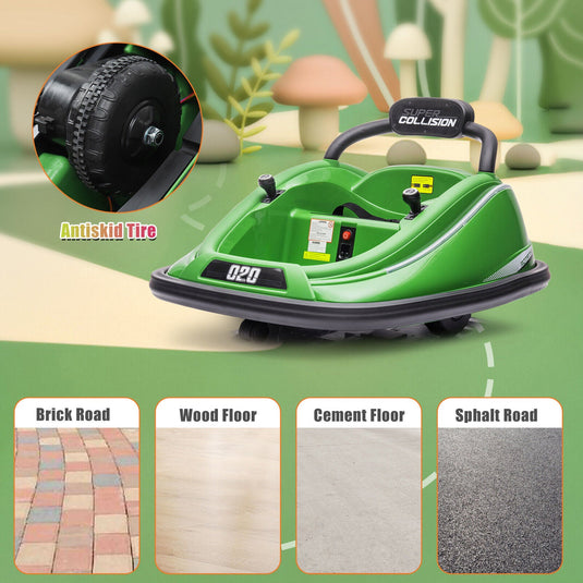 360° Spinning Electric Bumper Car for Kids with Remote Control - Green