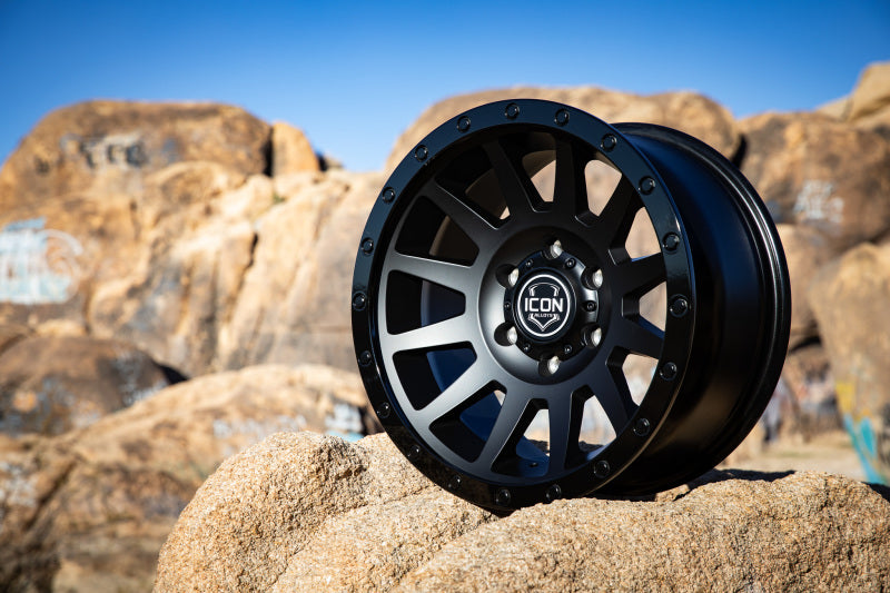 Load image into Gallery viewer, ICON Compression 18x9 6x5.5 0mm Offset 5in BS 106.1mm Bore Double Black Wheel
