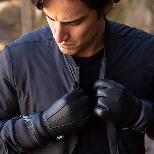 Load image into Gallery viewer, Men’s Warm Winter Dress And Work Gloves, Thermal Lining, Genuine Black Leather
