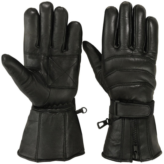 Mens Motorbike Gloves Cold Weather Motorcycle Riding Genuine Leather Black Glove-Black-L