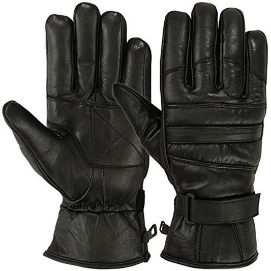 Mens Motorbike Gloves Cold Weather Motorcycle Riding Genuine Leather Black Glove-Black-Gray-S
