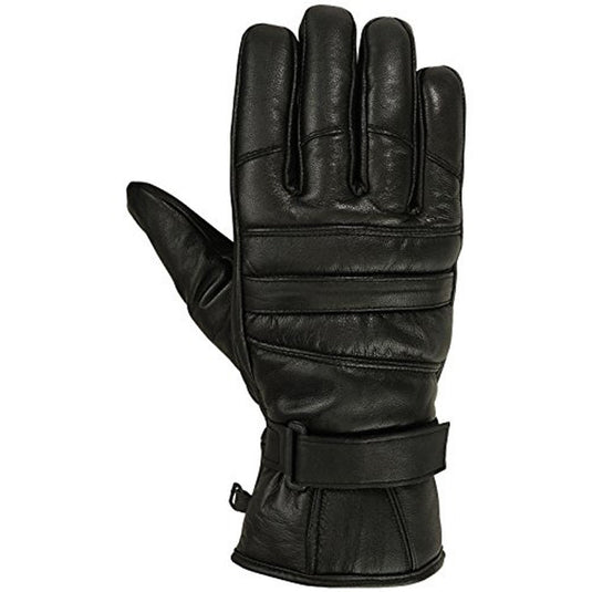 Mens Motorbike Gloves Cold Weather Motorcycle Riding Genuine Leather Black Glove-Black-Gray-S