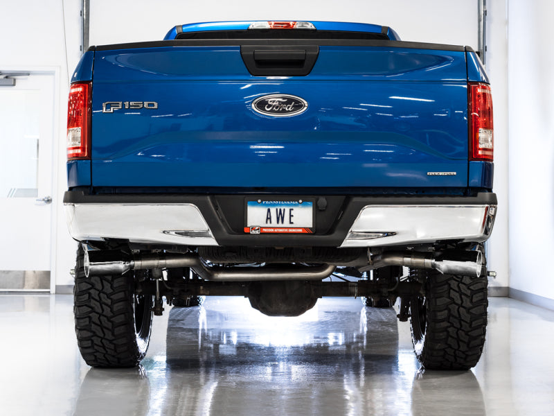 Load image into Gallery viewer, AWE Tuning 2015+ Ford F-150 0FG Dual Exit Performance Exhaust System w/5in Chrome Silver Tips
