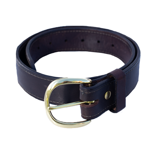 1.50-inch Stitched English Bridle Leather Belt with Solid Brass Belt Buckle