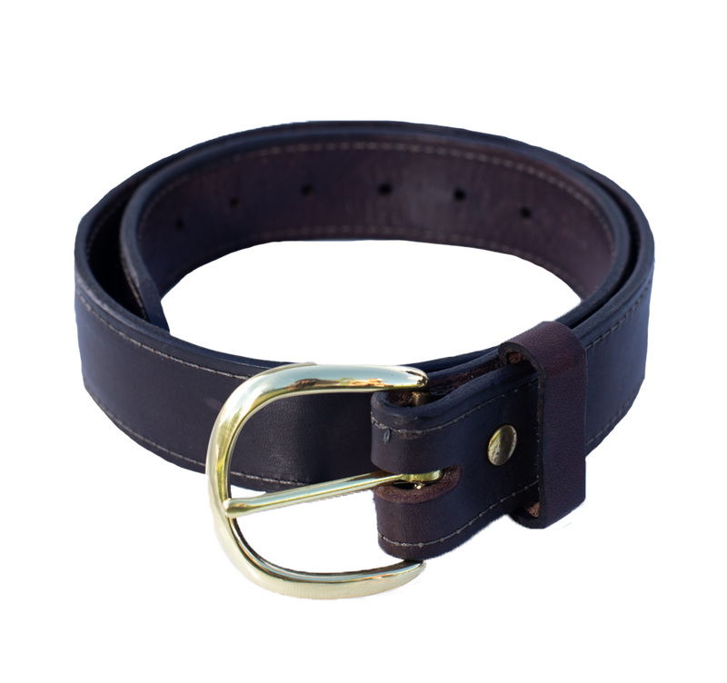 Load image into Gallery viewer, 1.50-inch Stitched English Bridle Leather Belt with Solid Brass Belt Buckle
