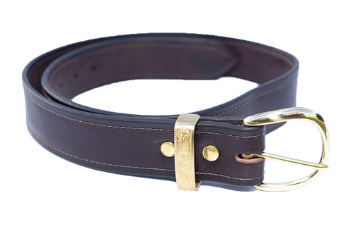1.50-inch Stitched English Bridle Leather Belt with Solid Brass Belt Keeper