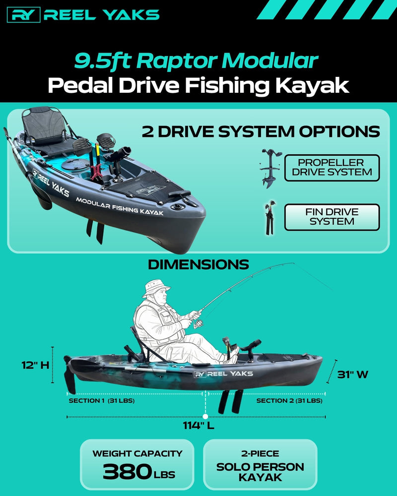 Load image into Gallery viewer, Raptor 9.5ft Fin Drive Modular Fishing Kayak

