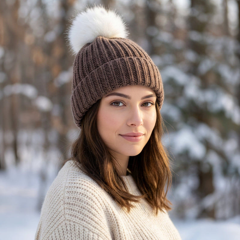 Load image into Gallery viewer, 100% Alpaca Pom-Pom Channel Beanie Hat
