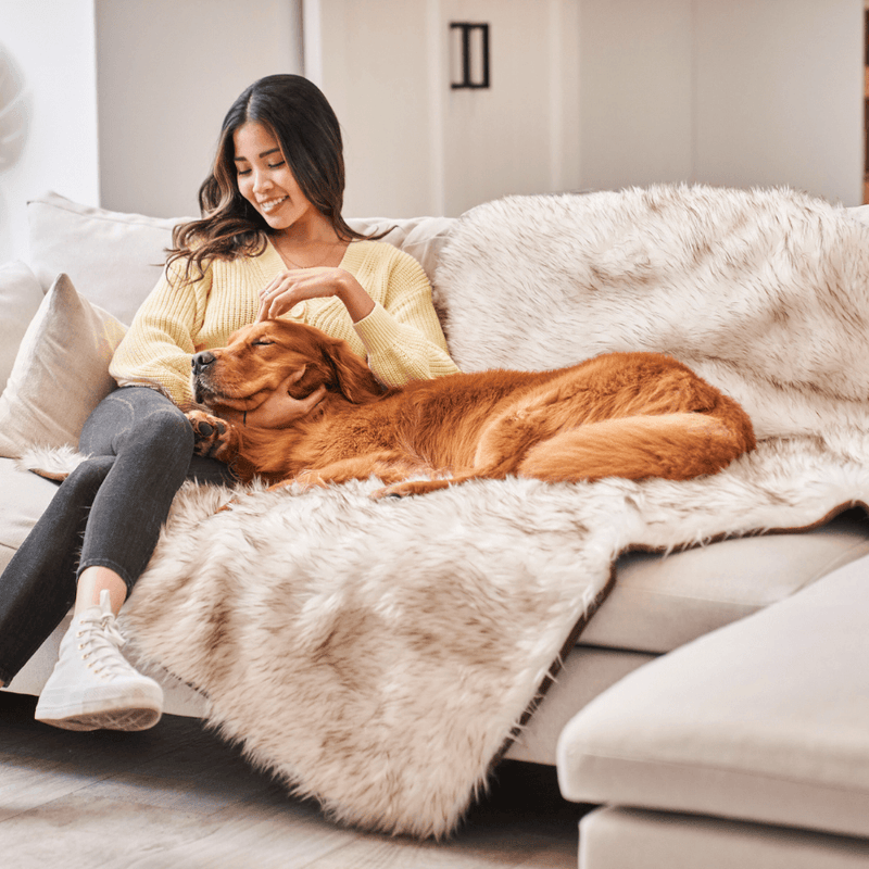 Load image into Gallery viewer, PupProtector™ Waterproof Throw Blanket - White with Brown Accents
