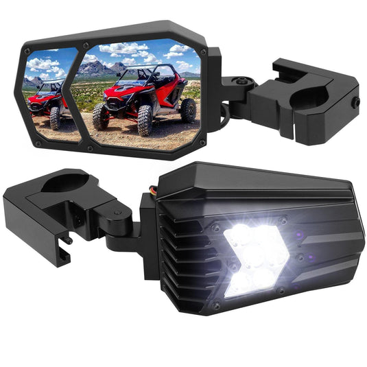 UTV Side Mirrors with light fit 1.5" - 2" Roll Bar